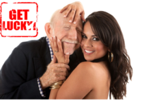 get lucky - woman rubbing old mans face and smiling